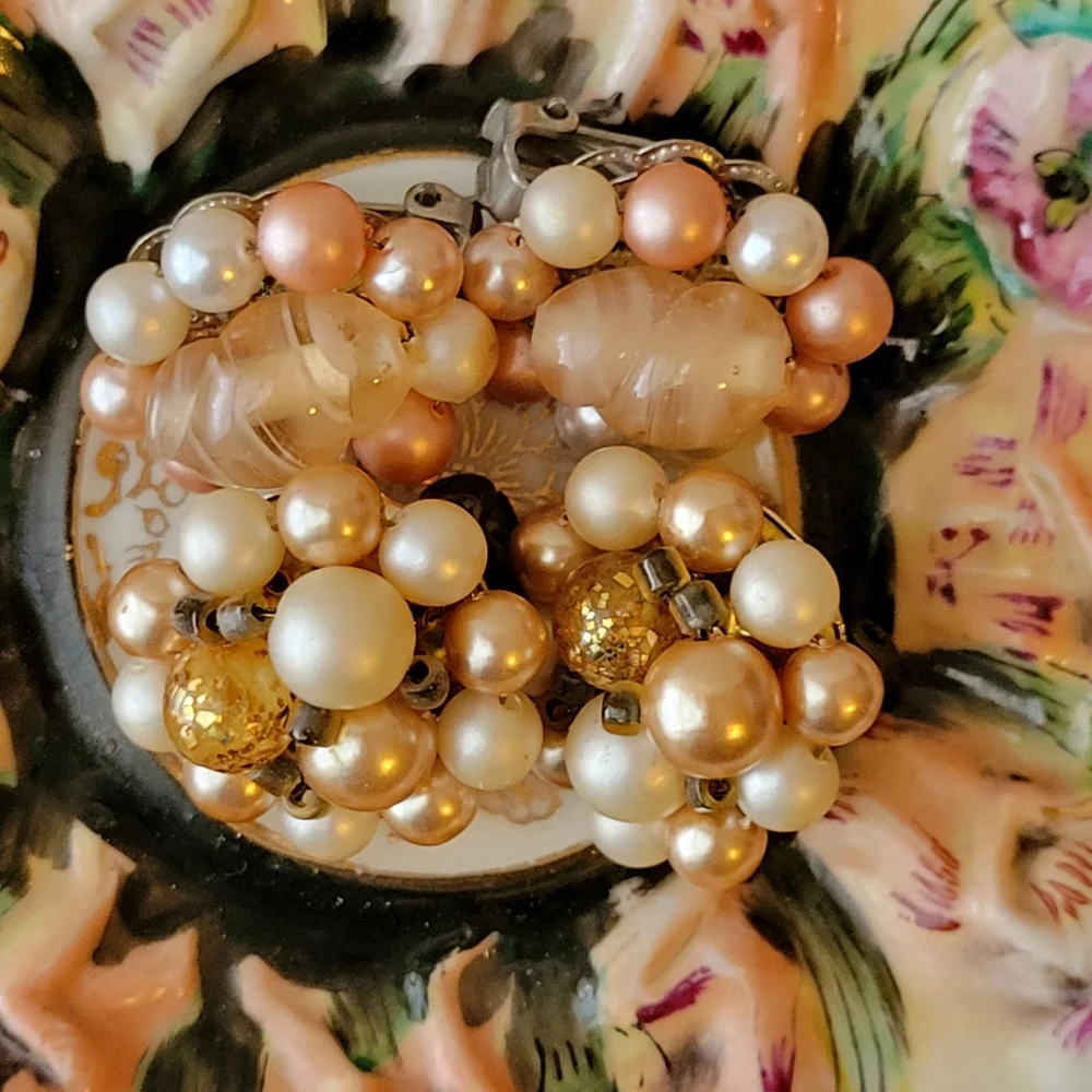 2 Pairs Vintage Clip-On Beaded Earrings ~ MCM ~ Japan ~ 1950s ~ Pretty!